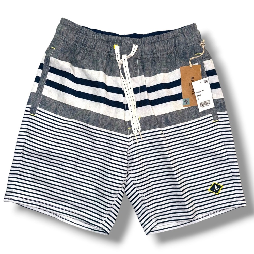 Sperry Mens Striped Swim Trunks Blue White Nautical Board Shorts SM6PH16 S NEW